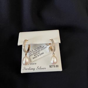 14kt over Sterling Silver Earrings Gen Diamond Accent, Gen Pearl Lustre (Kohl’s)